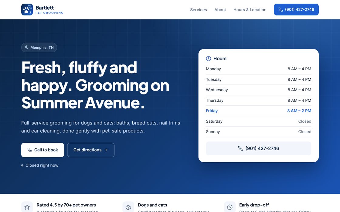 Homepage redesign for Bartlett Pet Grooming