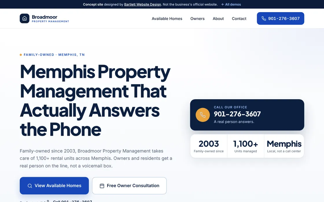 Broadmoor Property Management demo homepage