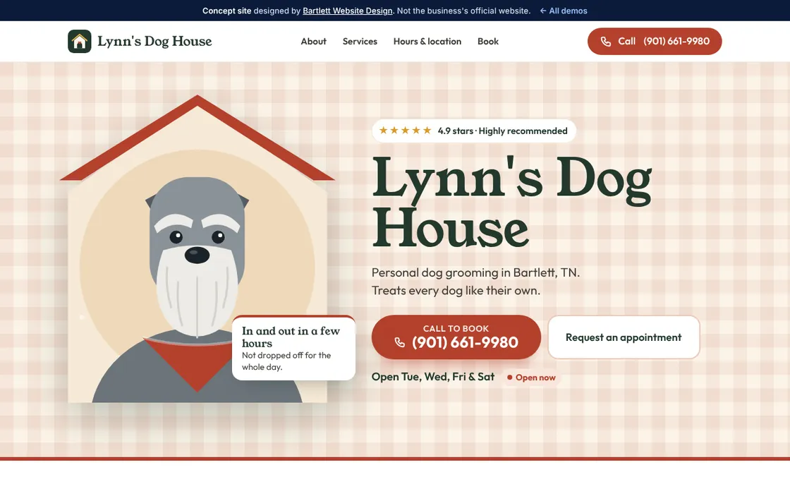 Lynn's Dog House demo homepage