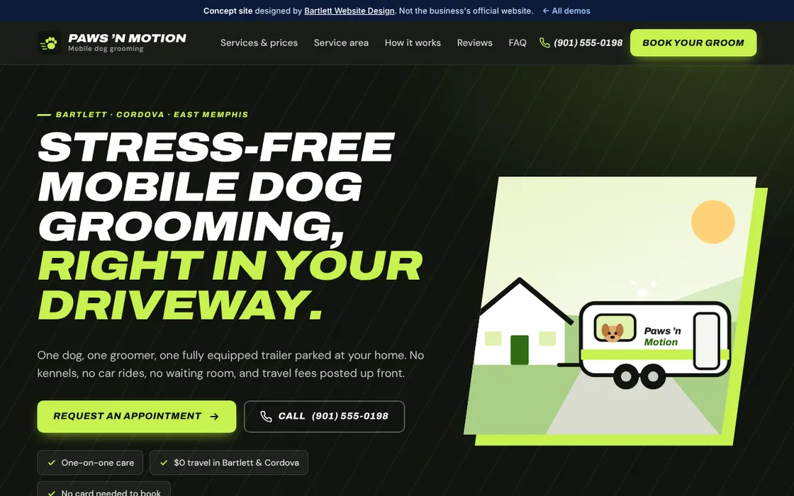 Paws 'n Motion demo homepage