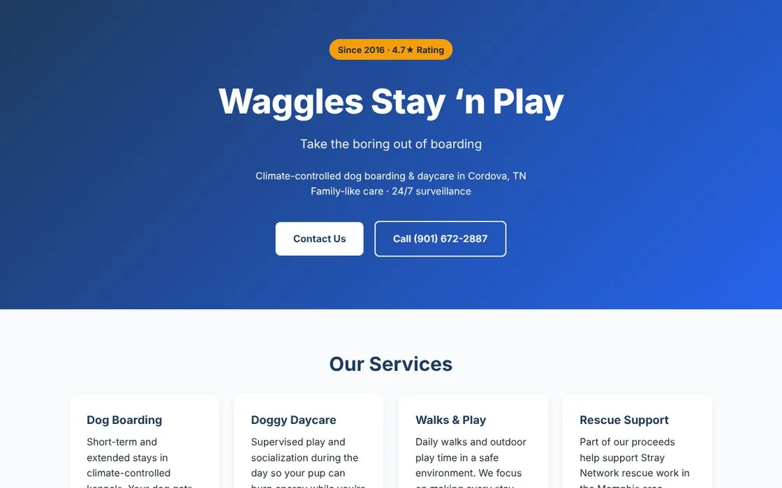 Waggles Stay 'n Play demo homepage